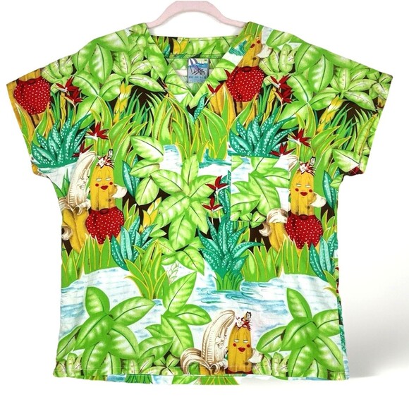 Dr Beach Medical Scrub Shirt Womens SZ M Tropical Green Whimsical Work wear - Picture 1 of 7